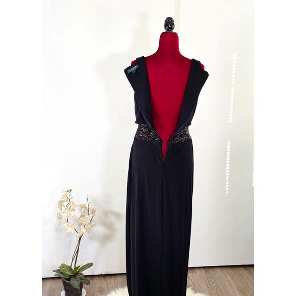 Lauren Ralph Lauren Women Evening Black Sleeveless Gown Sequins Waist Sz 8 2275 - Picture 6 of 10